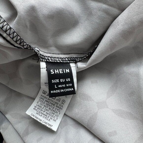 Shein Women Bohemian Short Sleeve Black & Beige Printed Maxi Dress Size L - Picture 3 of 9